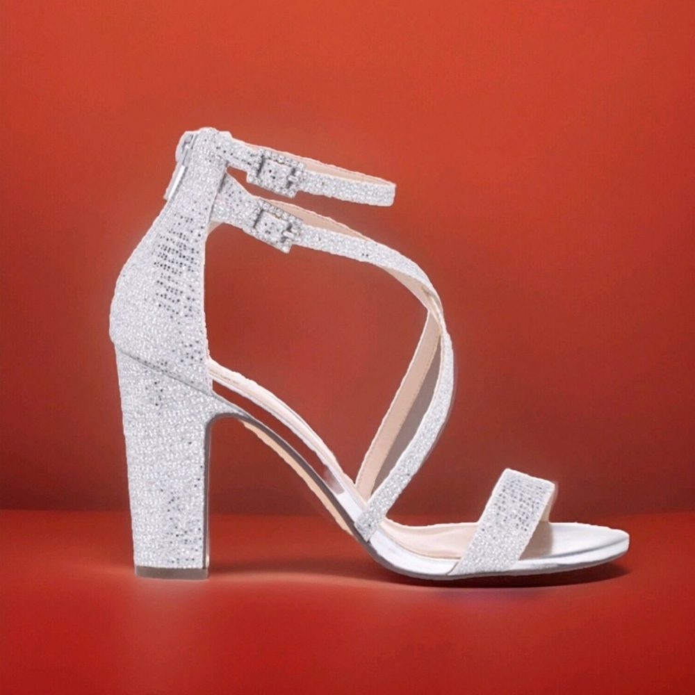 I. Miller Silver Glitter Open Toe Strappy Heels Size 6½